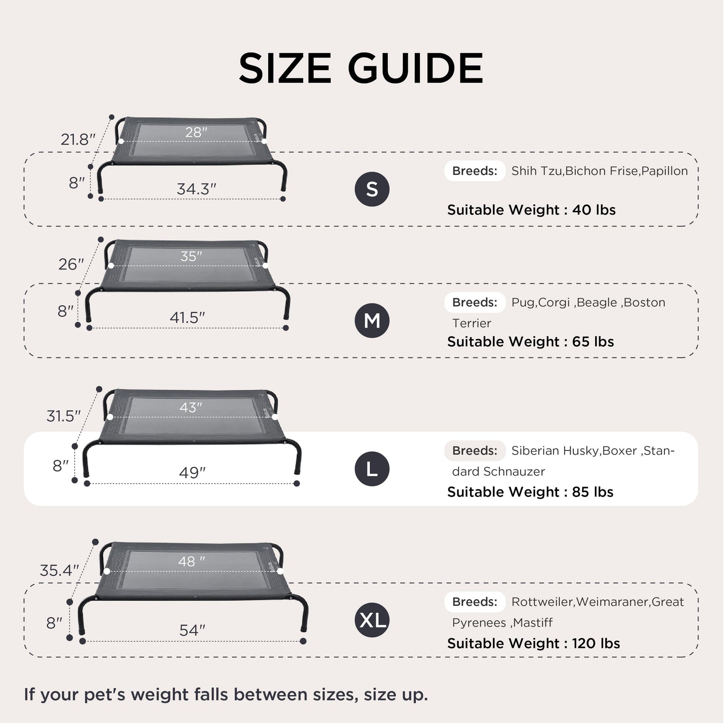 Bedsure Outdoor Elevated Dog Bed Large Sized Dog, Portable Indoor Bed