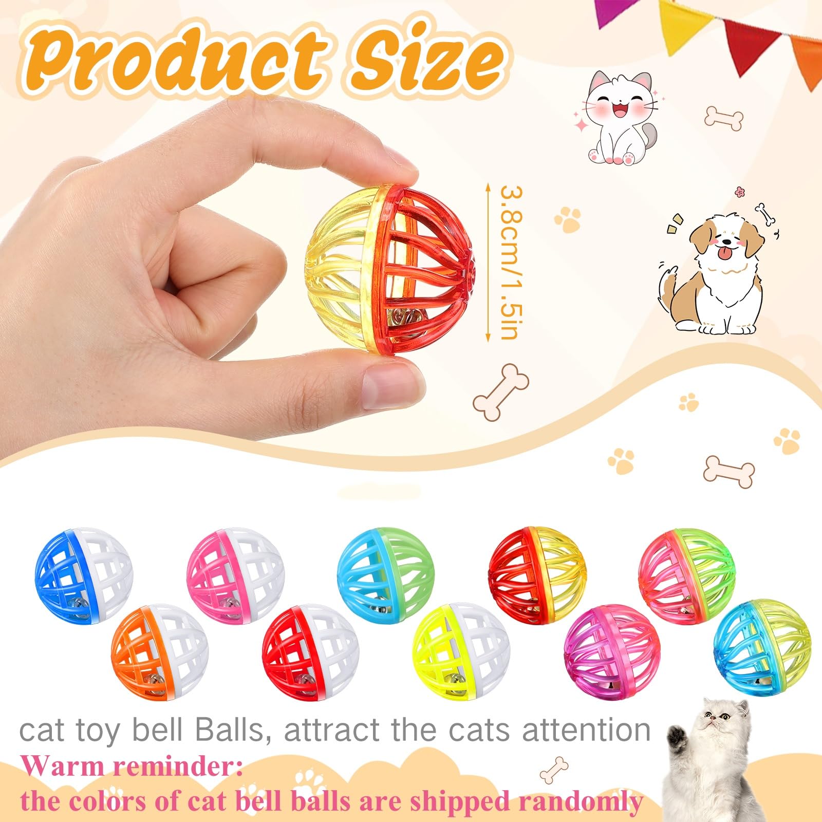 Silkfly 100 Pcs Value Cat Toy Balls with Bells, Plastic Lattice Balls