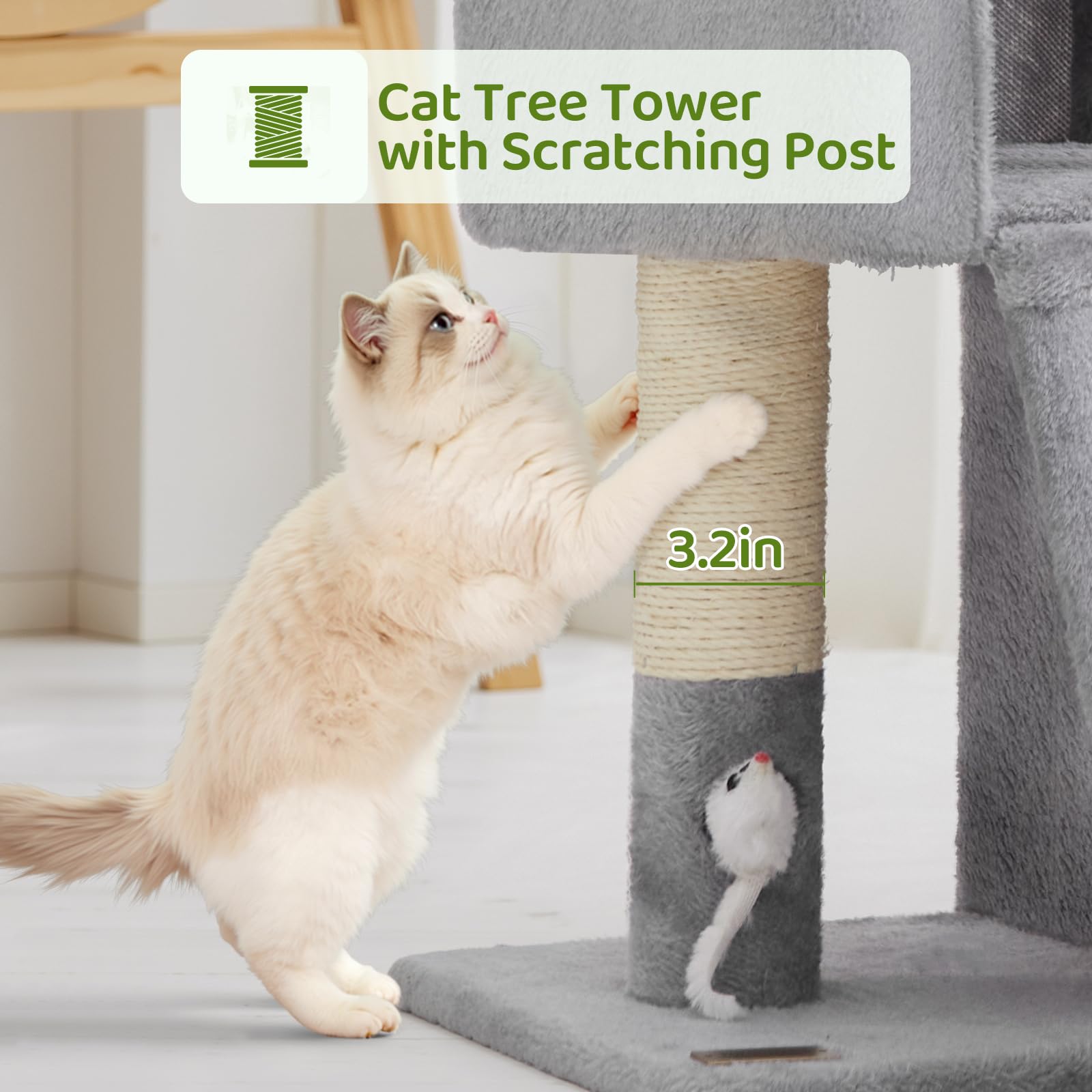 Woochpet Tall Cat Tree with 2 Cat Condo and Mouse Toy Cozy Mouse