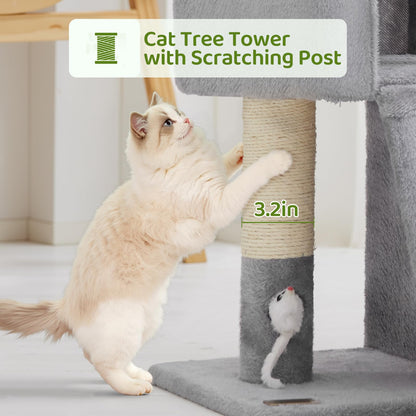 Woochpet Tall Cat Tree with 2 Cat Condo and Mouse Toy Cozy Mouse