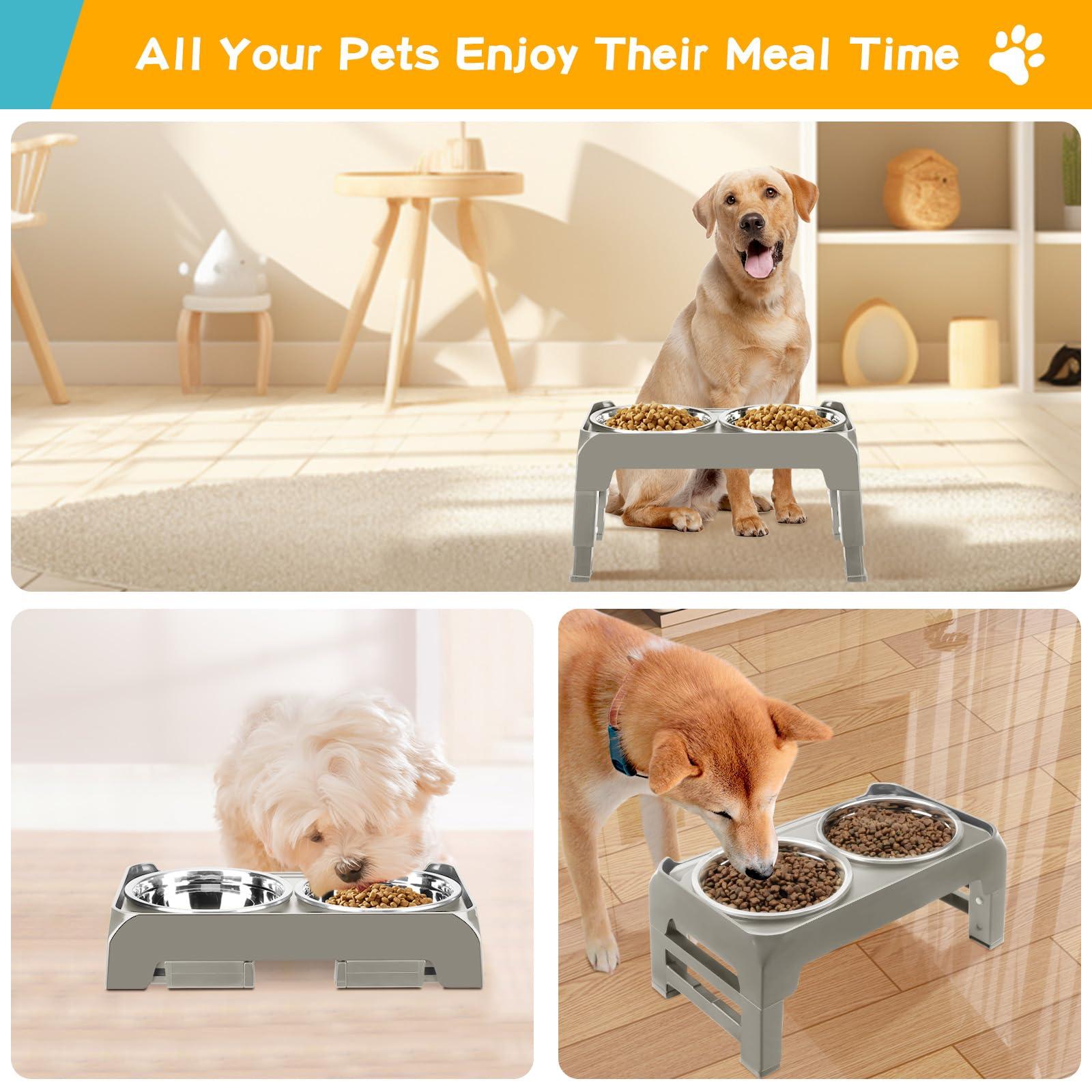 Elevated Dog Bowls for Small Dogs 3 Height Adjustable Raised Dog Bowl