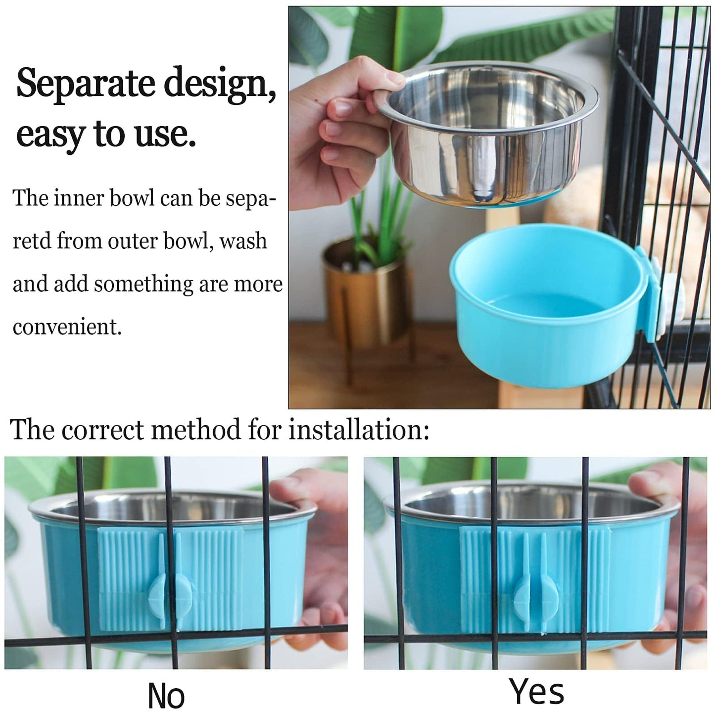 kathson Crate Dog Bowl, Removable Stainless Steel Hanging Pet Cage