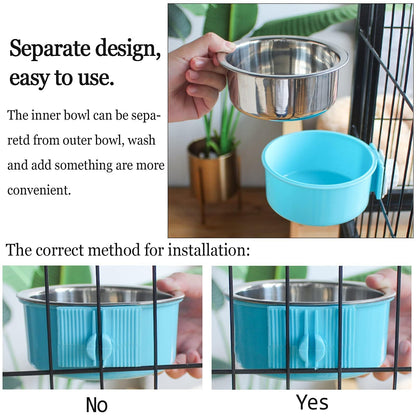 kathson Crate Dog Bowl, Removable Stainless Steel Hanging Pet Cage