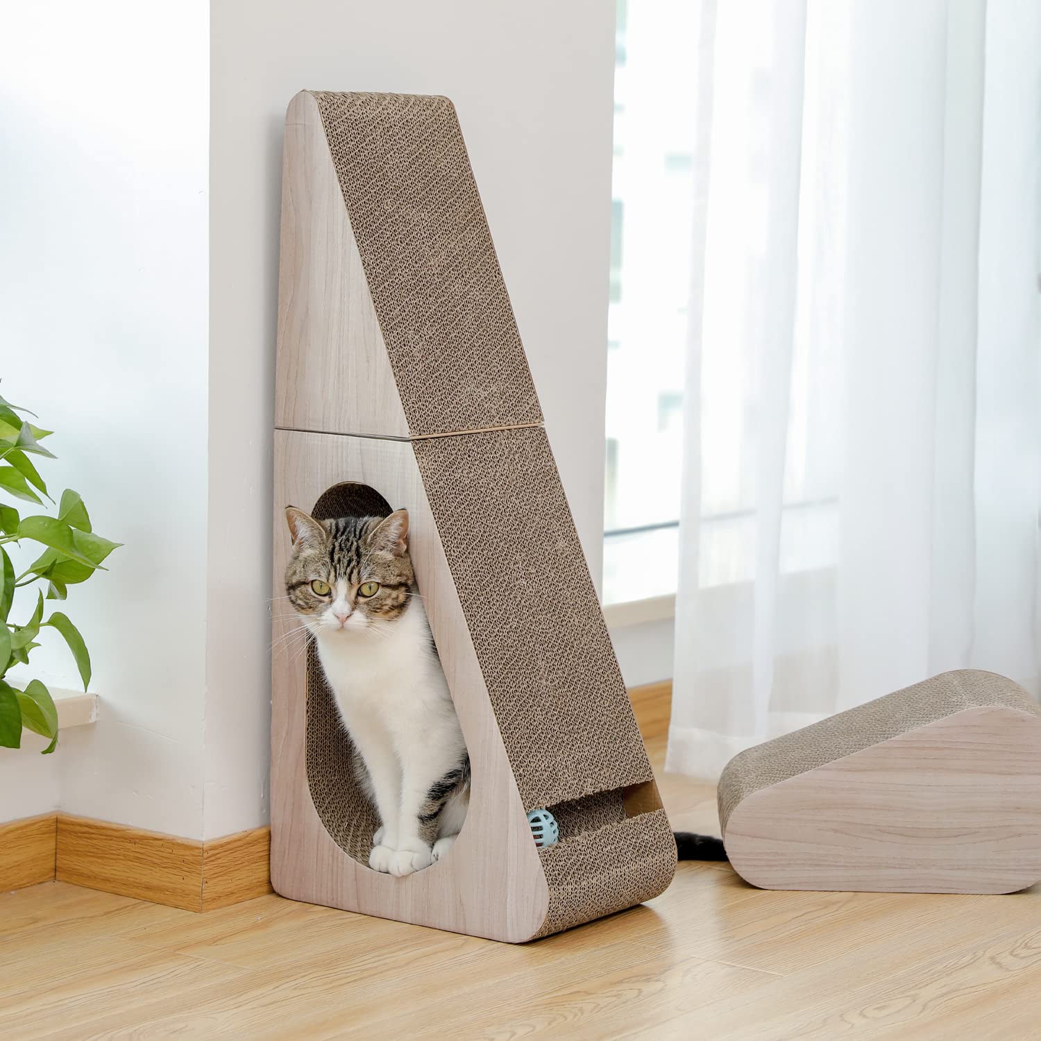 PAWZ Road Cat Scratcher, Triangle Cardboard Cat Scratcher 28.3” Tunnel