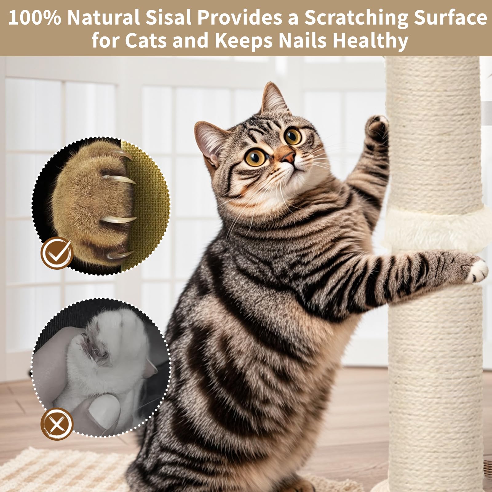 Tall Cat Scratching Post, Sisal, Large Scratcher Tree Tower for Tower