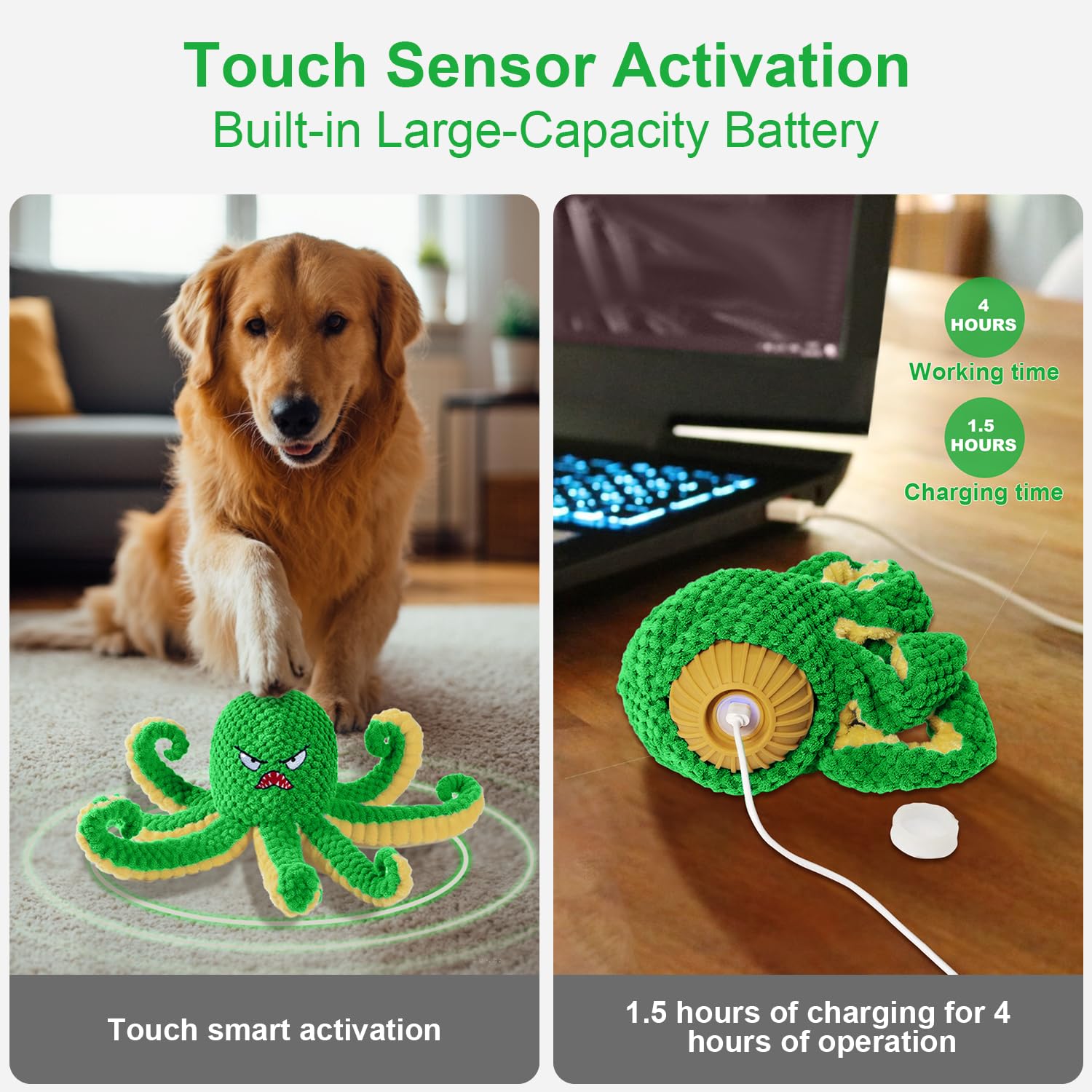 Qraxond Interactive Dog Toys Octopus,Durable Automatic Jumping Dog Toy