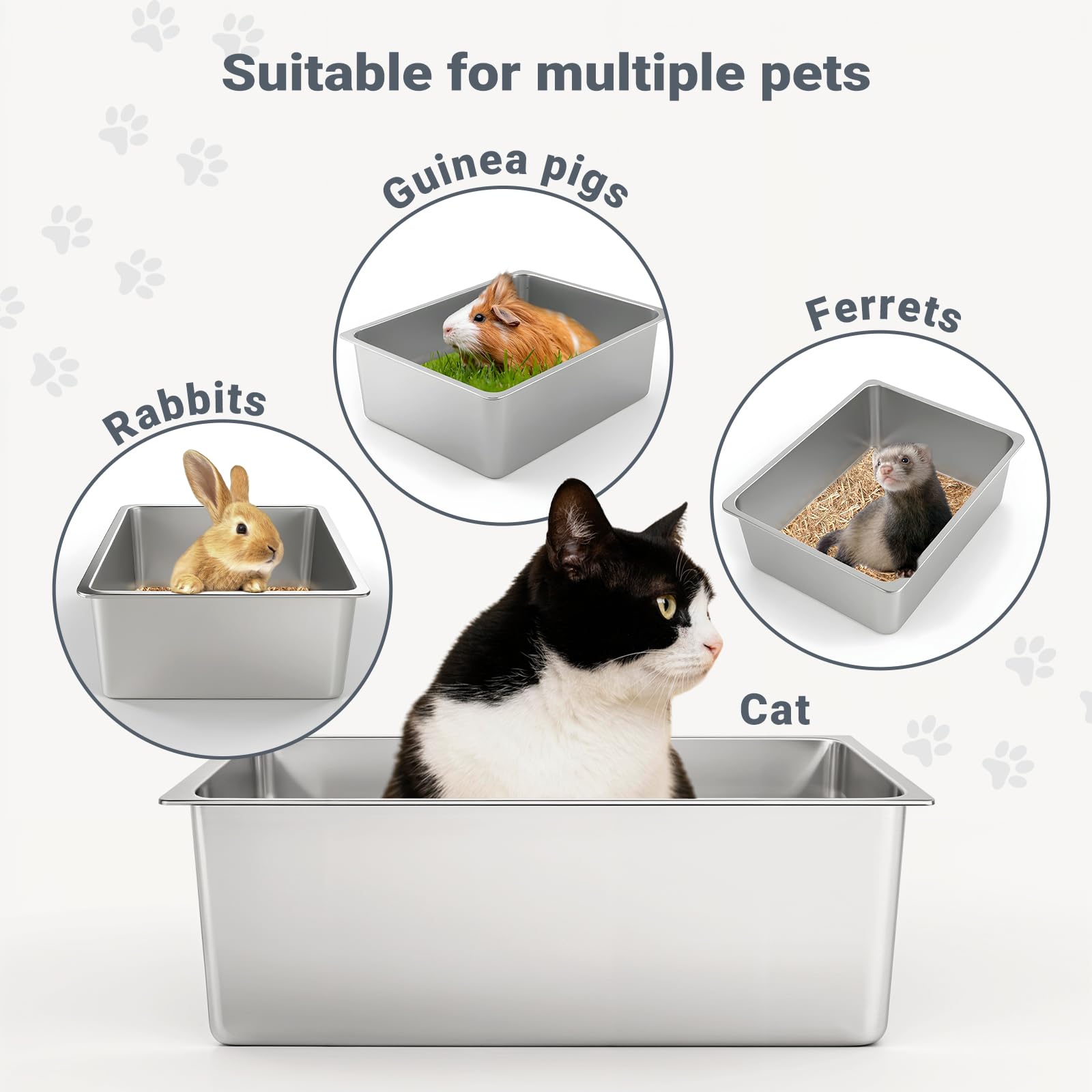 Kirecoo Stainless Steel Cat Litter Box Metal High Sided Cat Pan, Tray