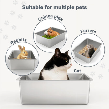 Kirecoo Stainless Steel Cat Litter Box Metal High Sided Cat Pan, Tray