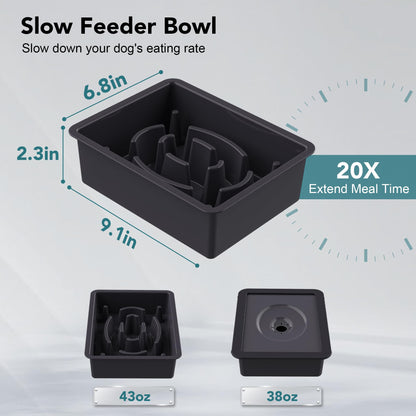 UPSKY 2-in-1 Elevated Dog Bowls Slow Feeder, 4 Height Adjustable Bowl