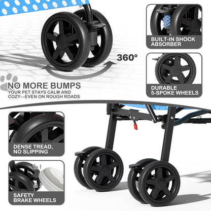 MoNiBloom 4 Wheels Pet Stroller, Easy-Fold Umbrella Shaped Bag