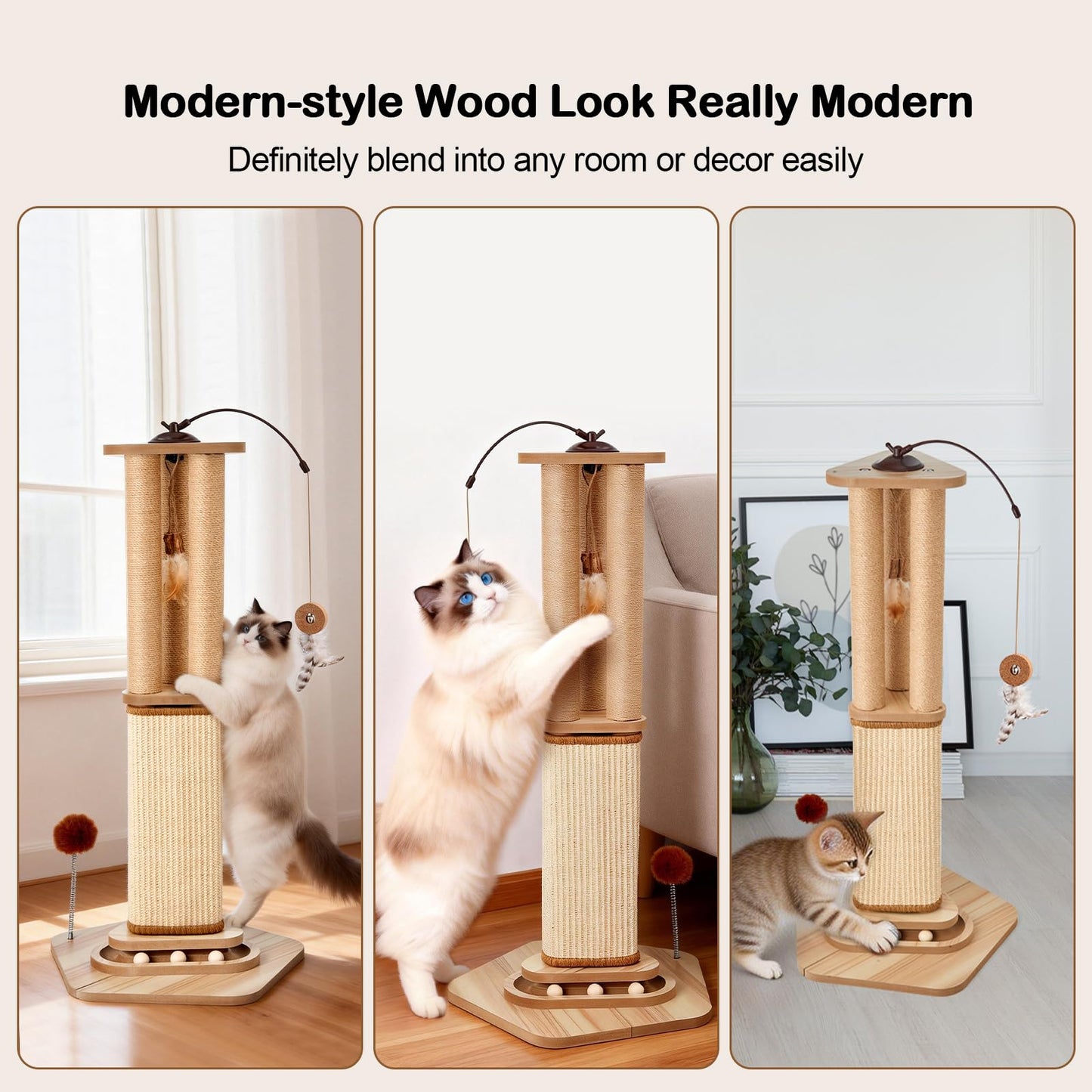 Tall Cat Scratching Post for Large Cats, Heavy Duty Natural Sisal Ball