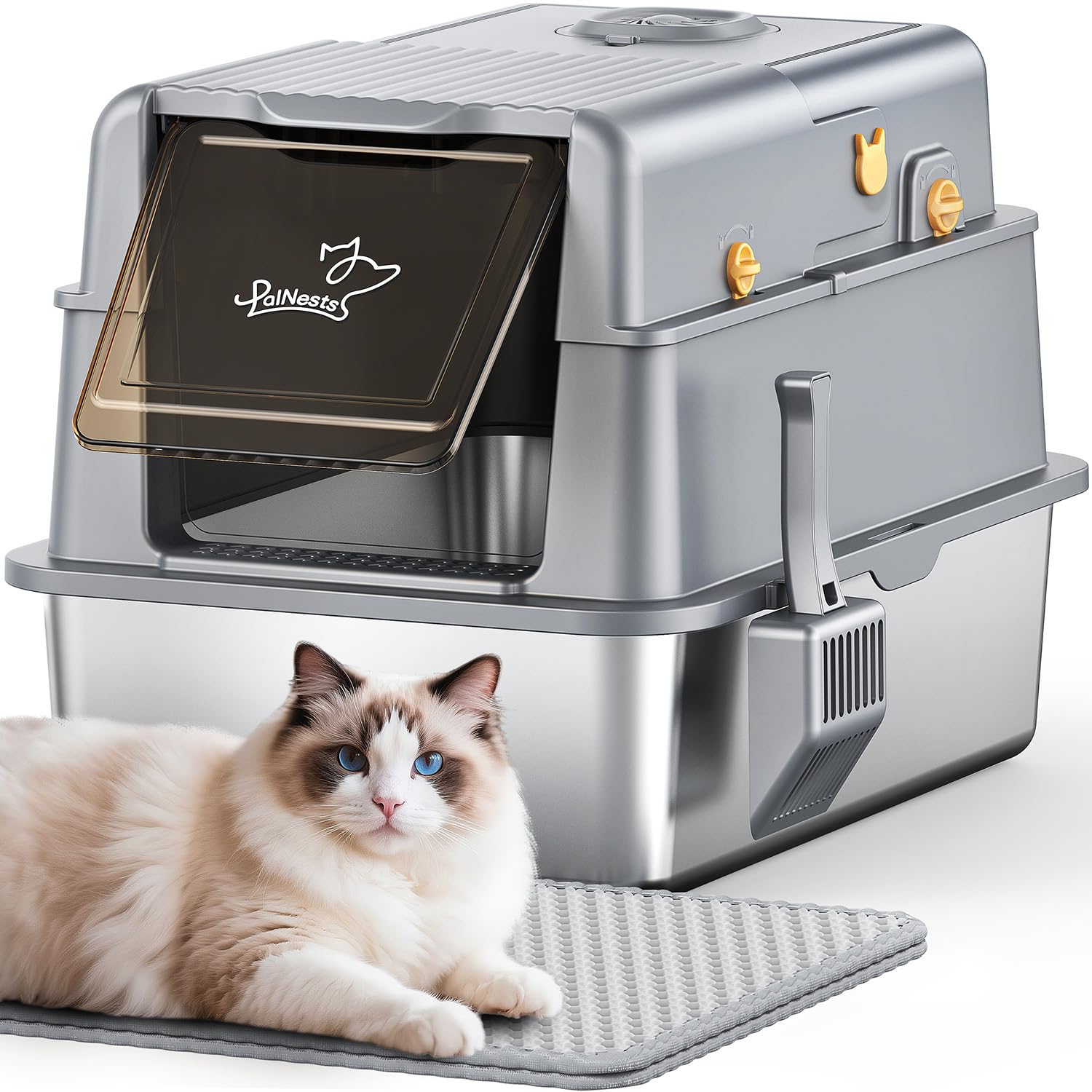 L7 Pro-Stainless Steel Litter Box with Lid, XXL Extra Large Mat