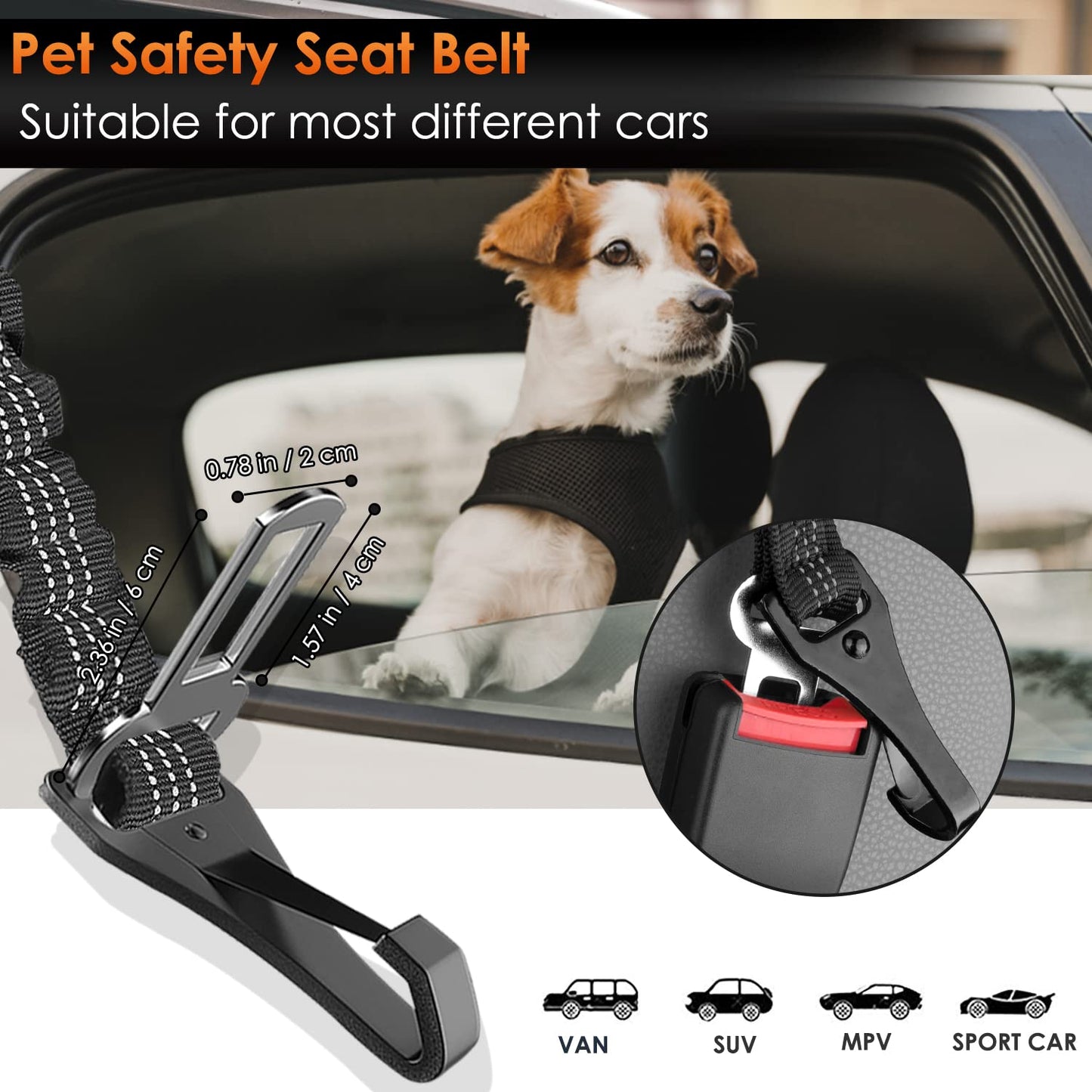 SlowTon Dog Seat Belt, Adjustable Dog Safety Belt Leash, 1 Latch Seat