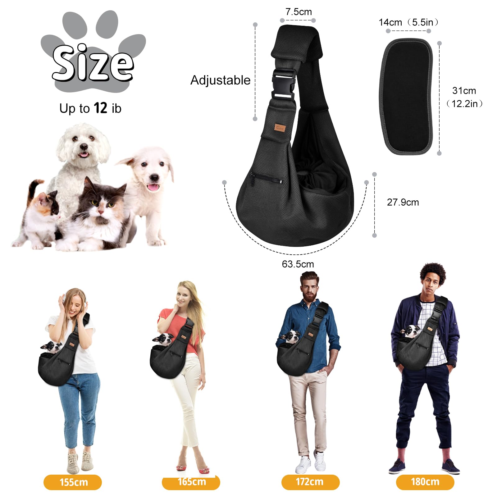 CUBY Dog and Cat Sling Carrier Adjustable Breathable Mesh Tote
