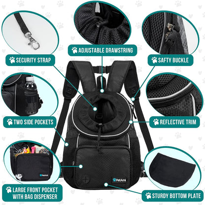 PetAmi Dog Front Carrier Backpack, Adjustable Dog Pet Cat Chest Bag