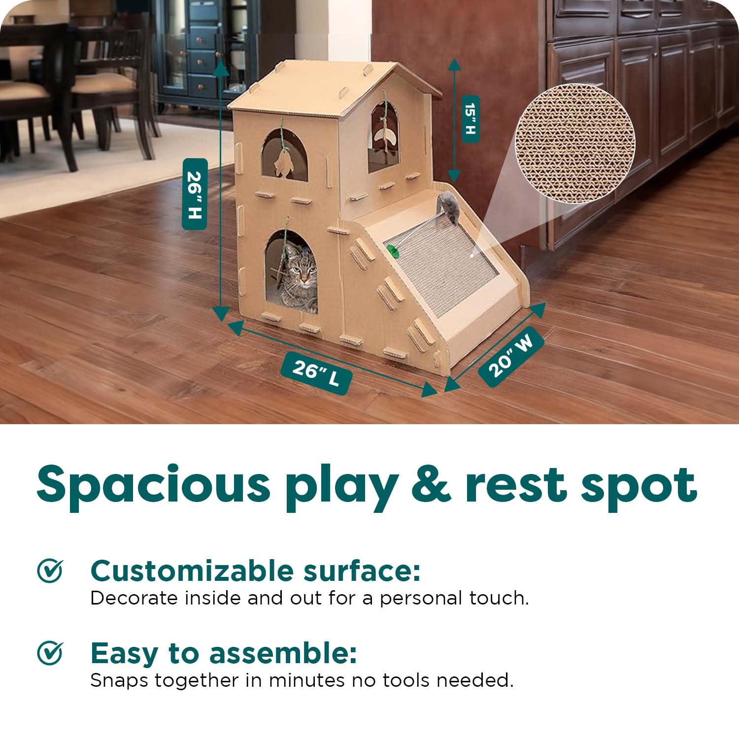 FurHaven Townhouse Multi-Level Cardboard Cat House for Indoor House