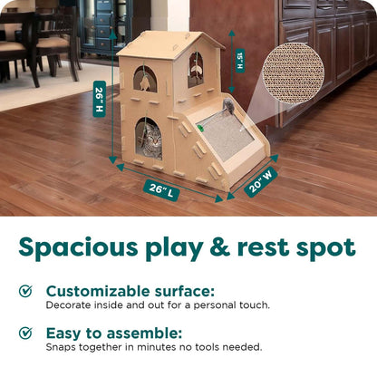 FurHaven Townhouse Multi-Level Cardboard Cat House for Indoor House