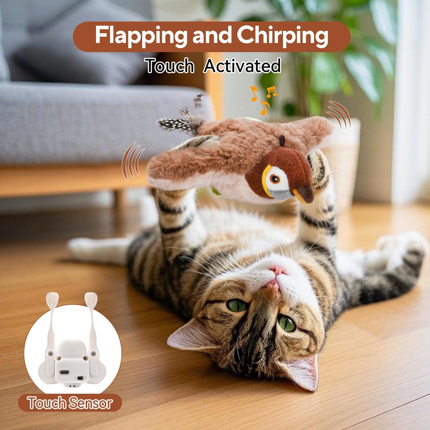 AUSCAT Flappy Bird Cat Toy, Simulated Chirping Bird Cat Toy Catnip