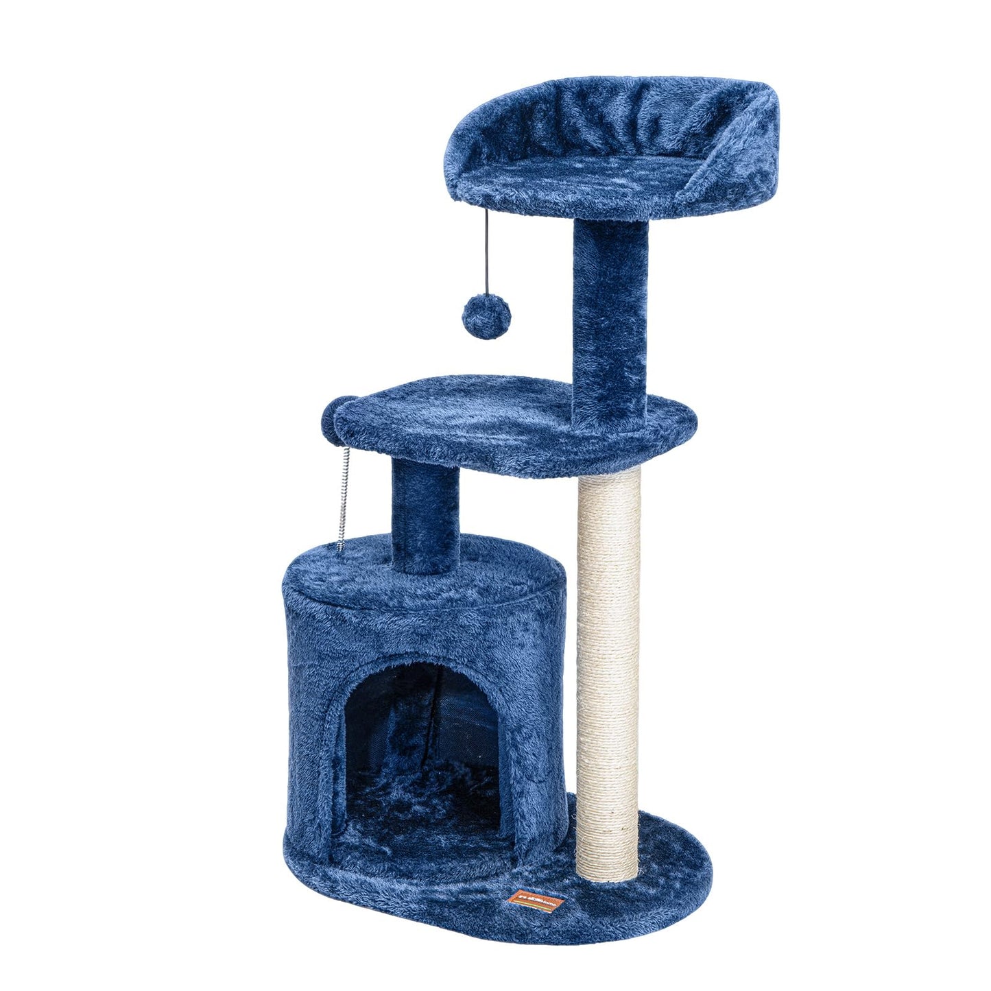 ClevaHome Small Deep Denim Cat Tree for Small Spaces, Kittens, Toy