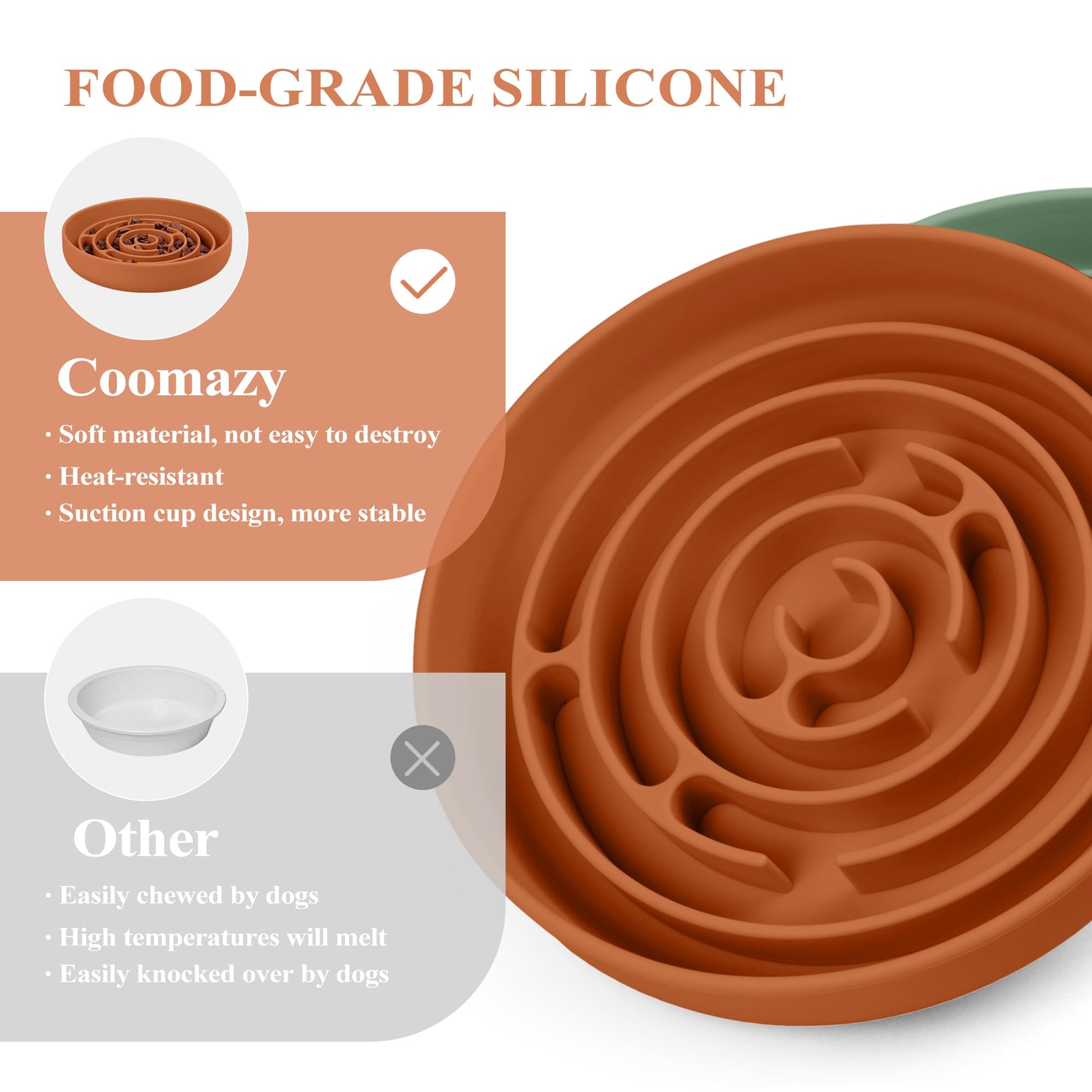 Coomazy Slow Feeder Dog Bowls, Silicone Dog Bowl with Suction Bowl