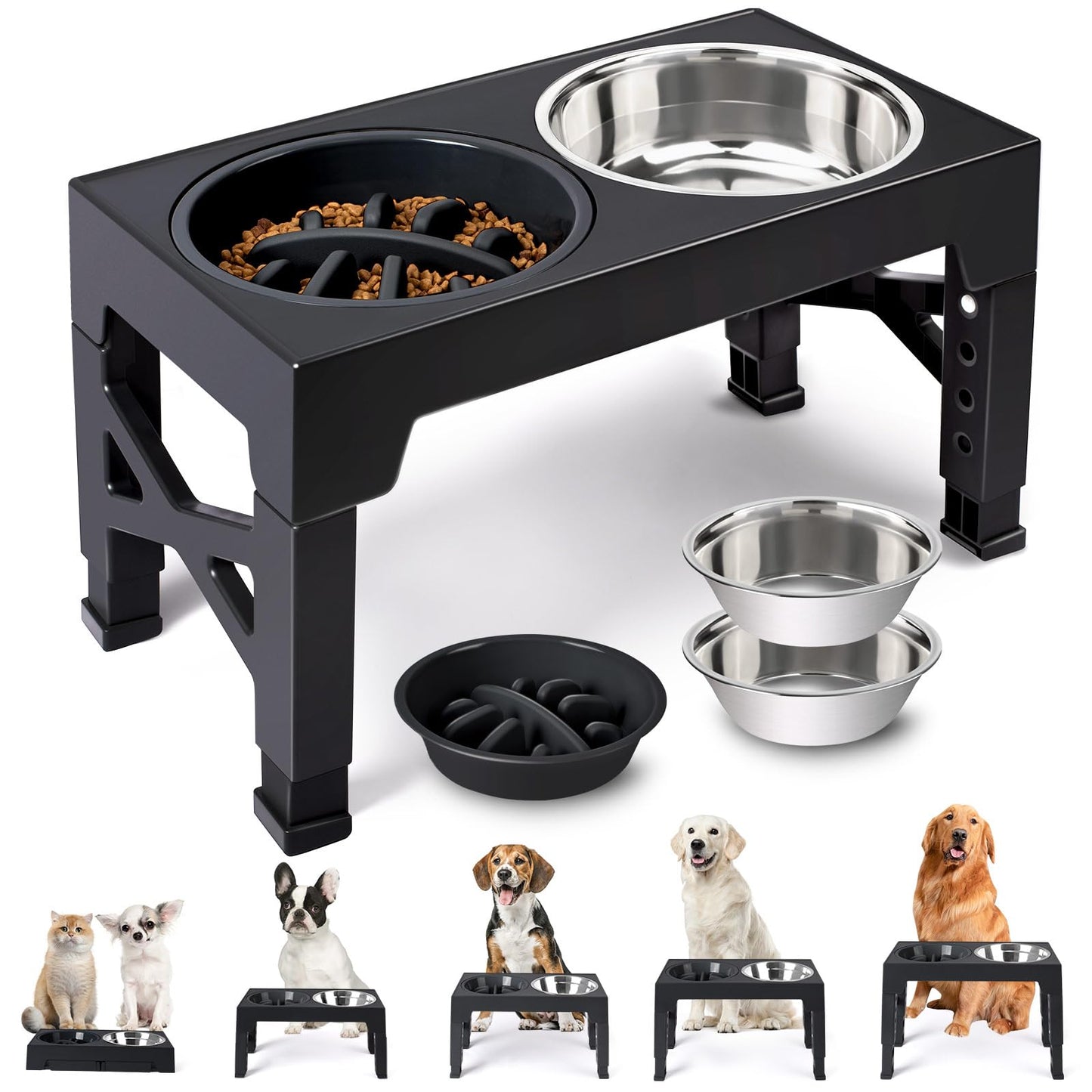 Heeyoo Elevated Dog Bowls 5 Adjustable Heights Stand, 2 Feeder