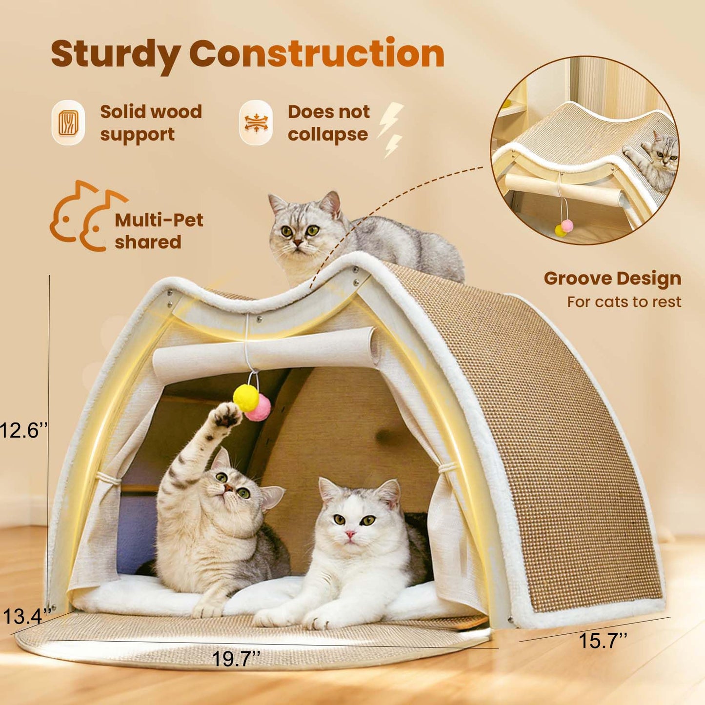 Cat Houses for Indoor Cats 4 Seasons Cat Bed Cave with Natural Bed