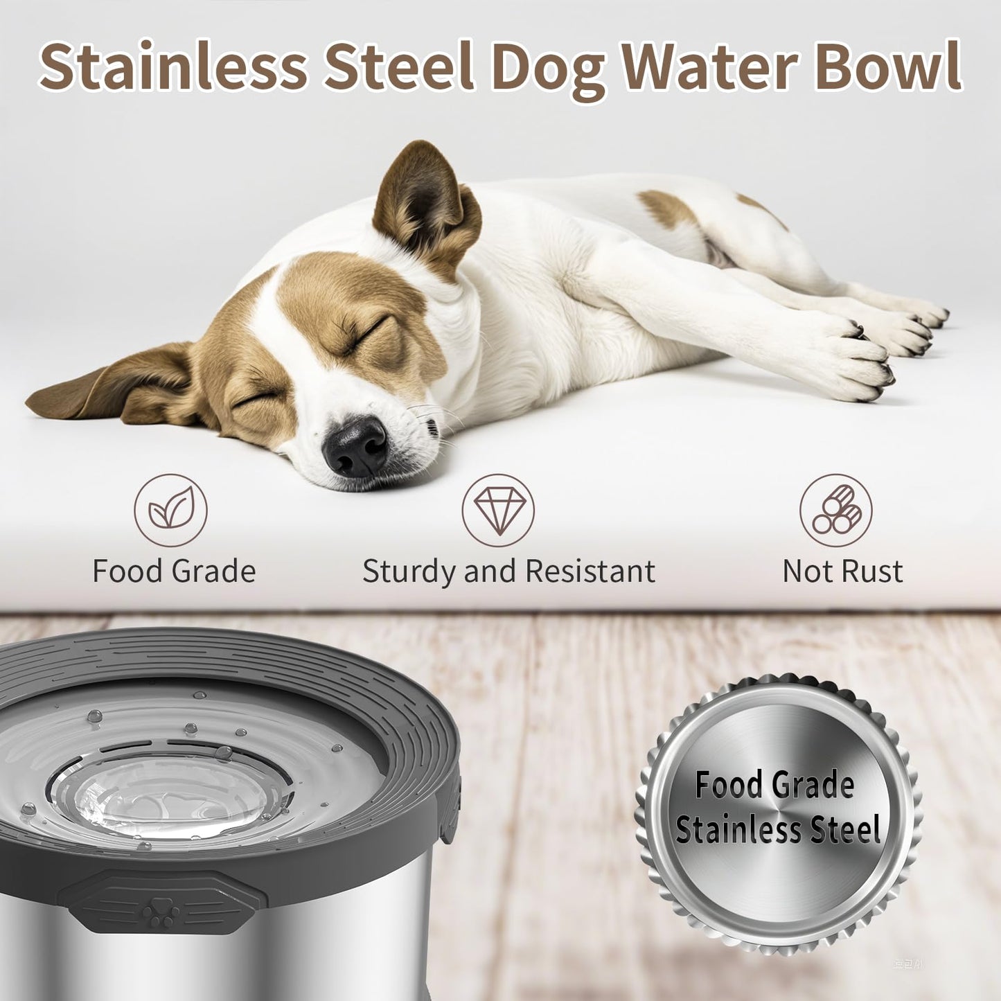 Dog Water Bowl No Spill Super Large Capacity Stainless Steel No Bowl
