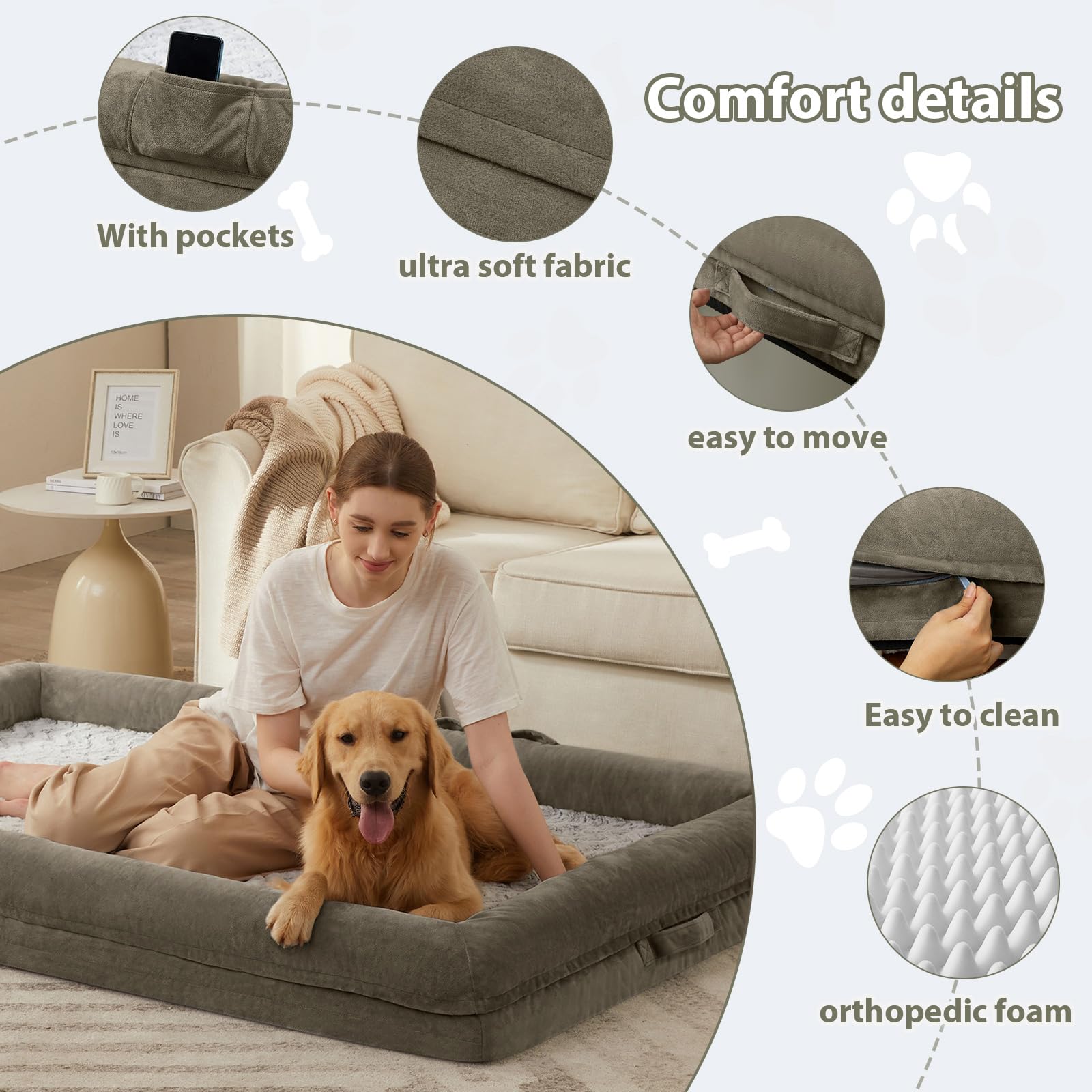 WNPETHOME Human Dog Bed for Adult, Washable Dog Couch with Bed