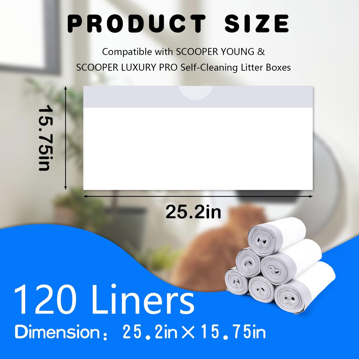120 Pack Automatic Litter Box Liners, Compatible with SCOOPER Box