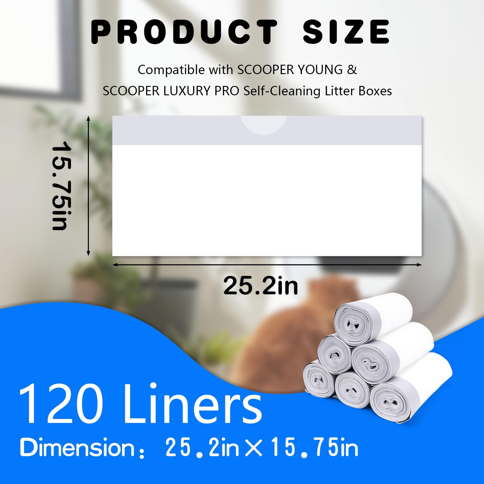 120 Pack Automatic Litter Box Liners, Compatible with SCOOPER Box