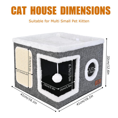 Cat Beds for Indoor Cats Foldable Cat Hideaway with Hanging Fluffy Bed