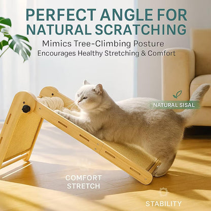 32" Sisal L Shaped Cat Scratch Pad with Ball Toy, Wooden Ball