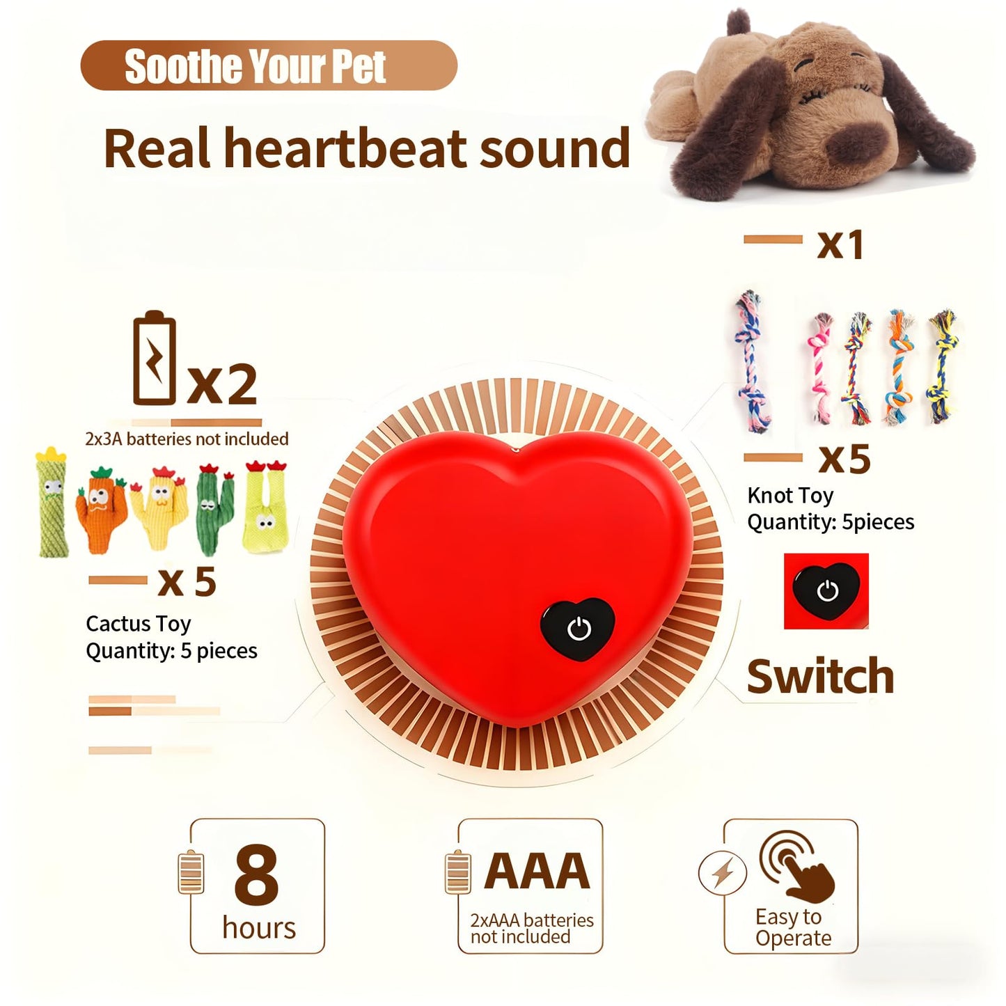 BEVERLYSHARK Puppy Heartbeat Toy Dog Anxiety Relief Sleep Crate
