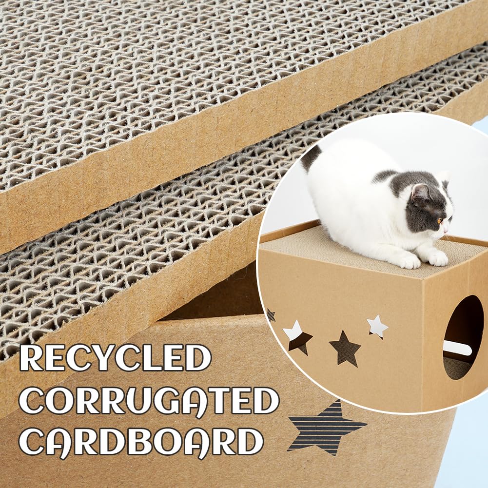 Cat Cardboard House with 2 PCS Scratching Pads，Large Cat House
