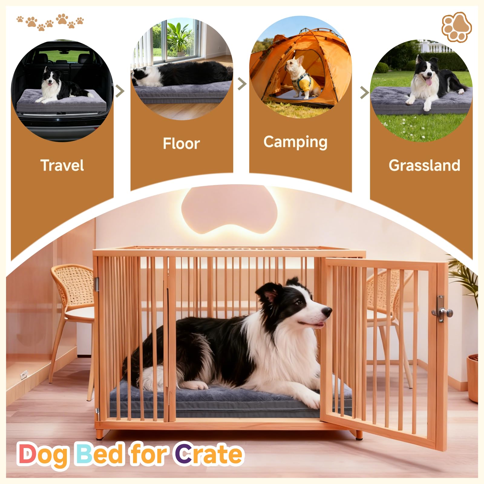 WAYIMPRESS Waterproof Dog Bed for Crate Outdoor Crate Pad Bed