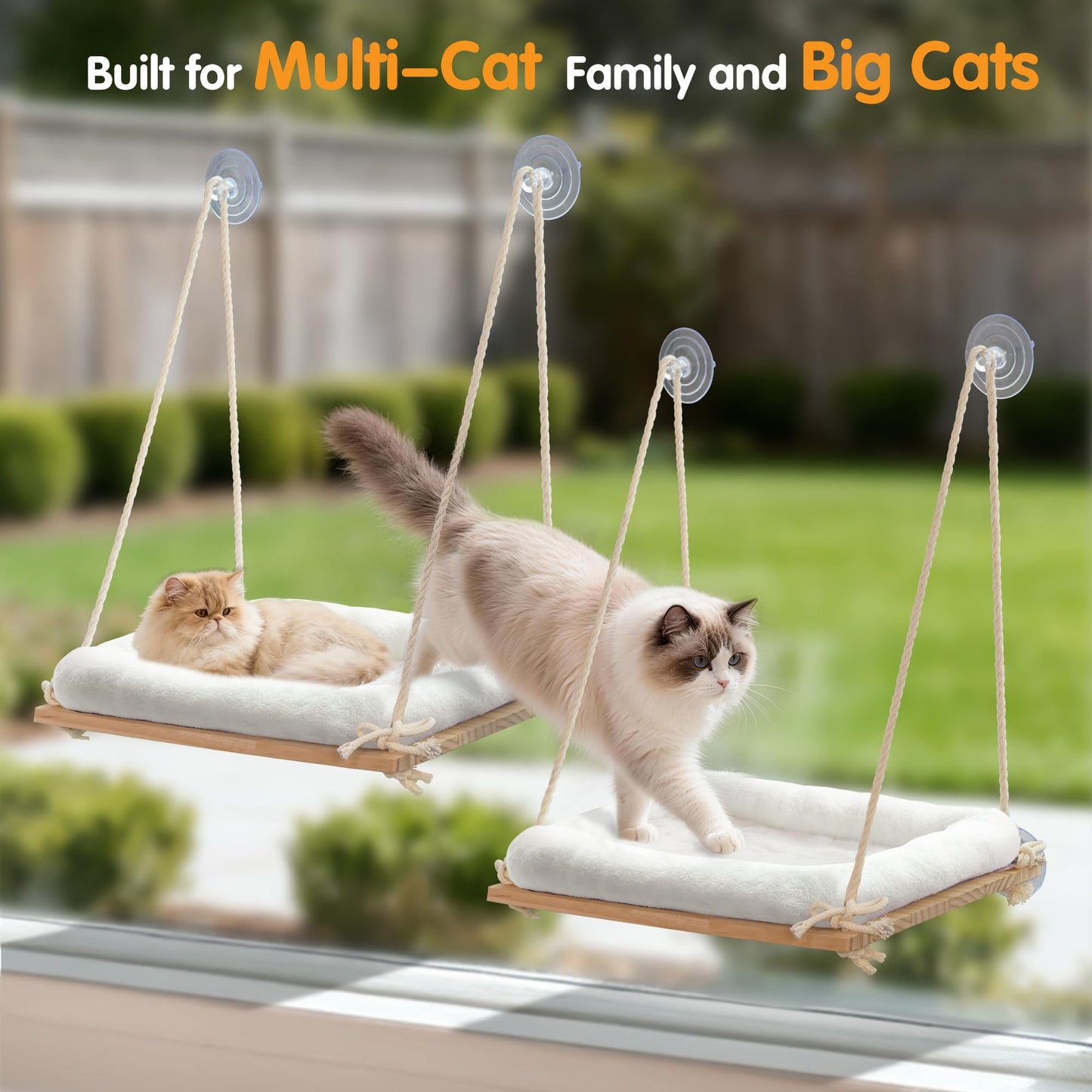 Anywish Cat Window Perch, Rustic Cat Hammock Bed with Solid Wood Bed