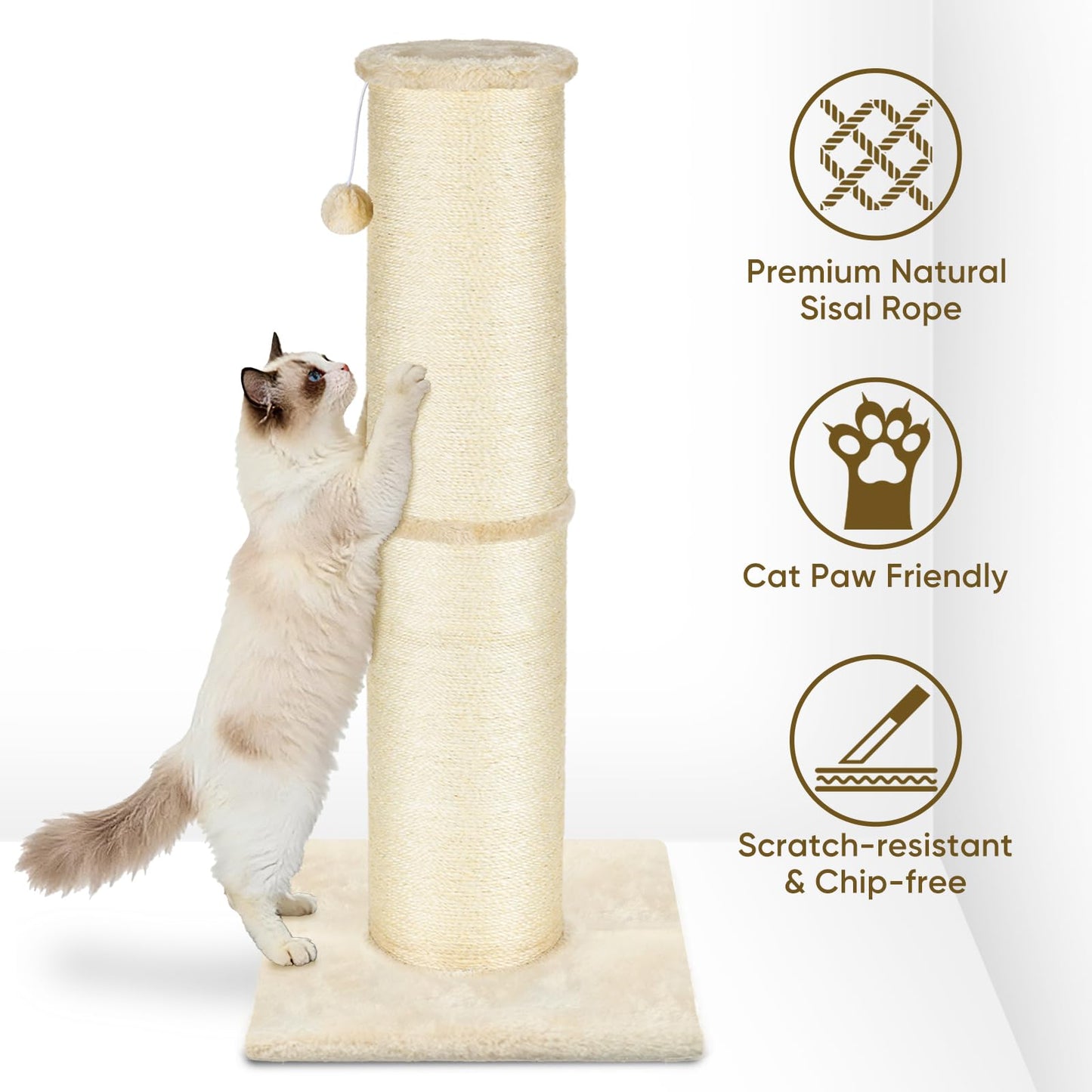 PAWSCRAT Cat Scratching Post High, Large Diameter Natural Scratcher