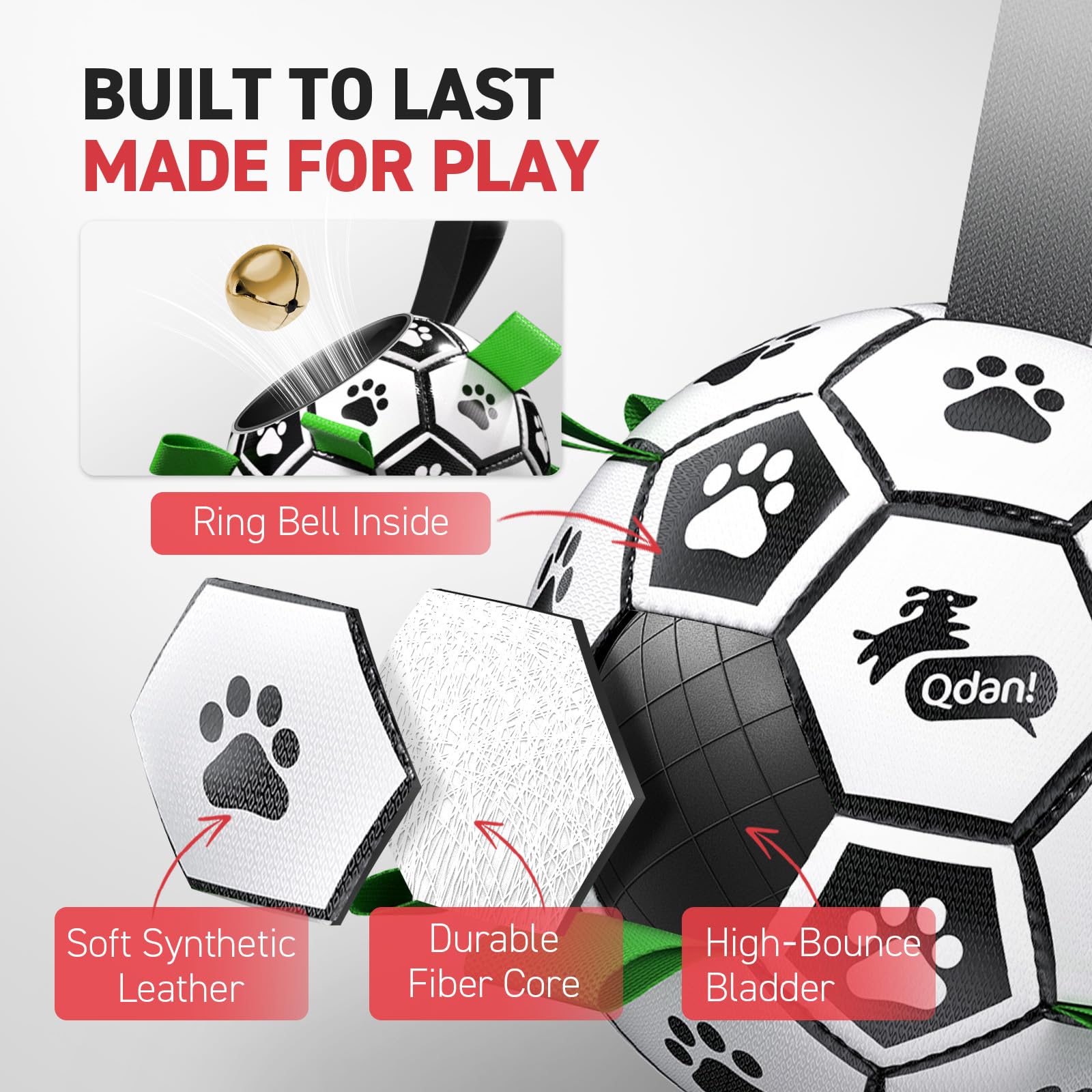 QDAN Dog Soccer Balls Toy with Bell Inside, Outdoor Interactive Balls