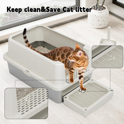 RIZZARI Open Cat Litter Box: Large Stainless Steel Litter Pan Litter