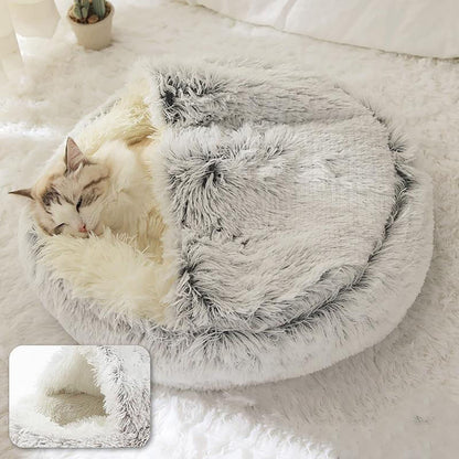 ShinHye Cozy Cat Bed Round Plush Fluffy Hooded Cave, Bed