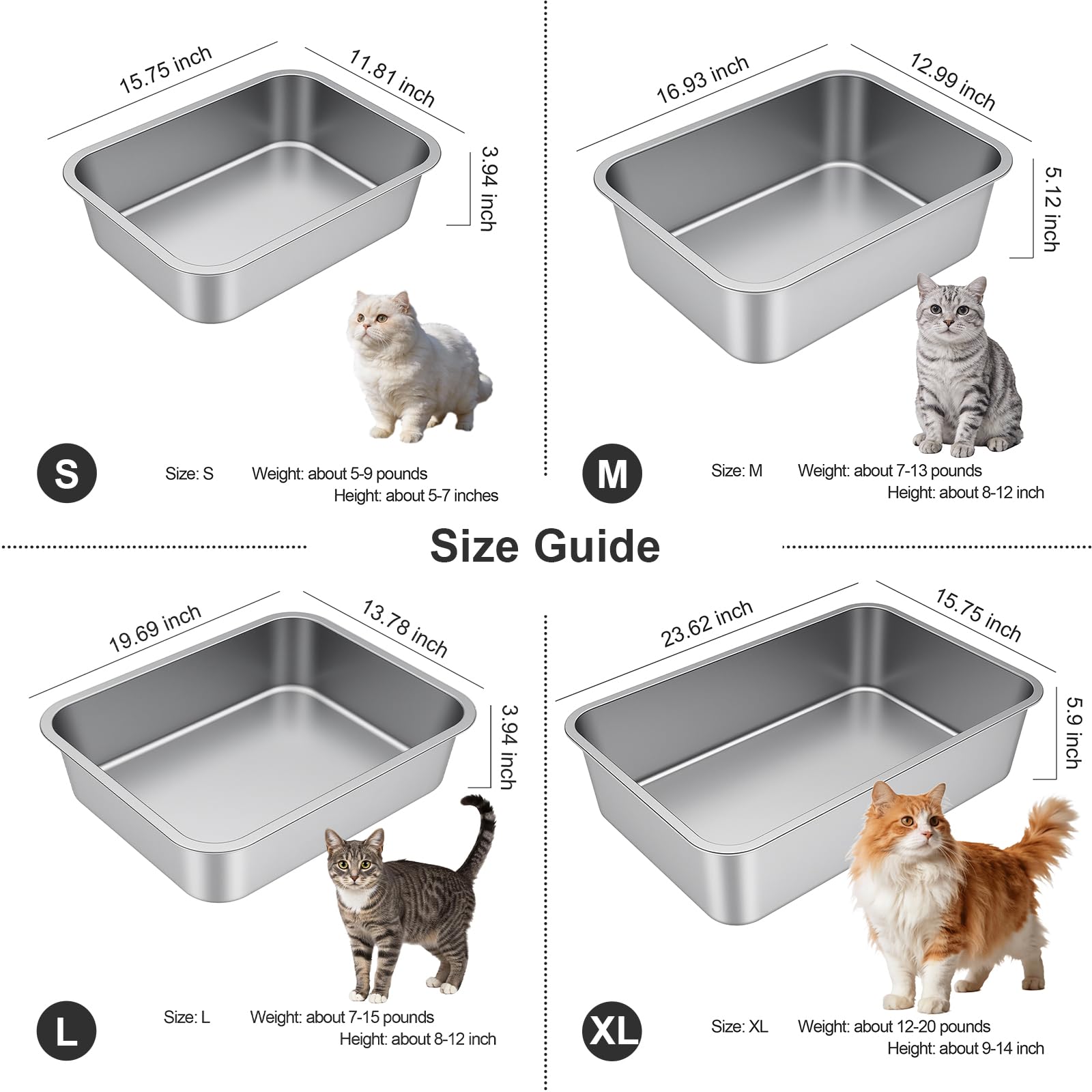 Idymere Stainless Steel Litter Box with High Sided, Metal Cat Litter