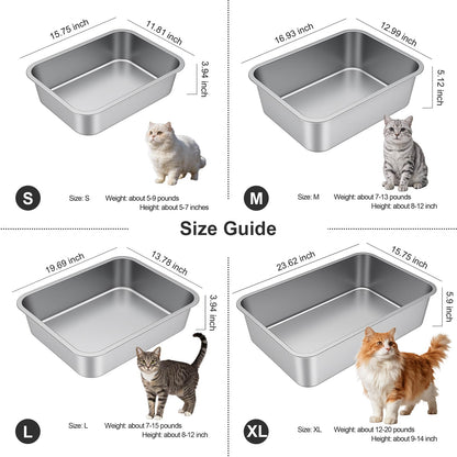 Idymere Stainless Steel Litter Box with High Sided, Metal Cat Litter