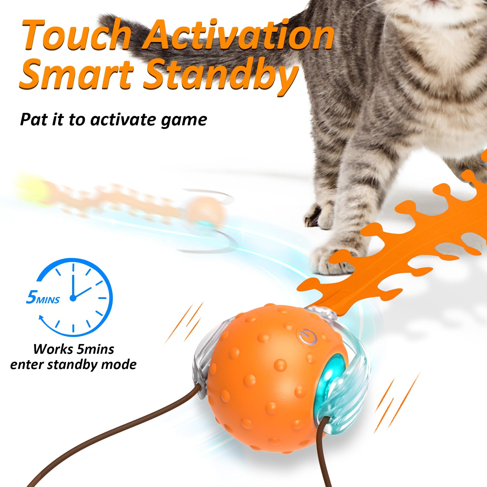 Waaiio Interactive Cat Toy with Centipede Tail,Fast Rolling Ball