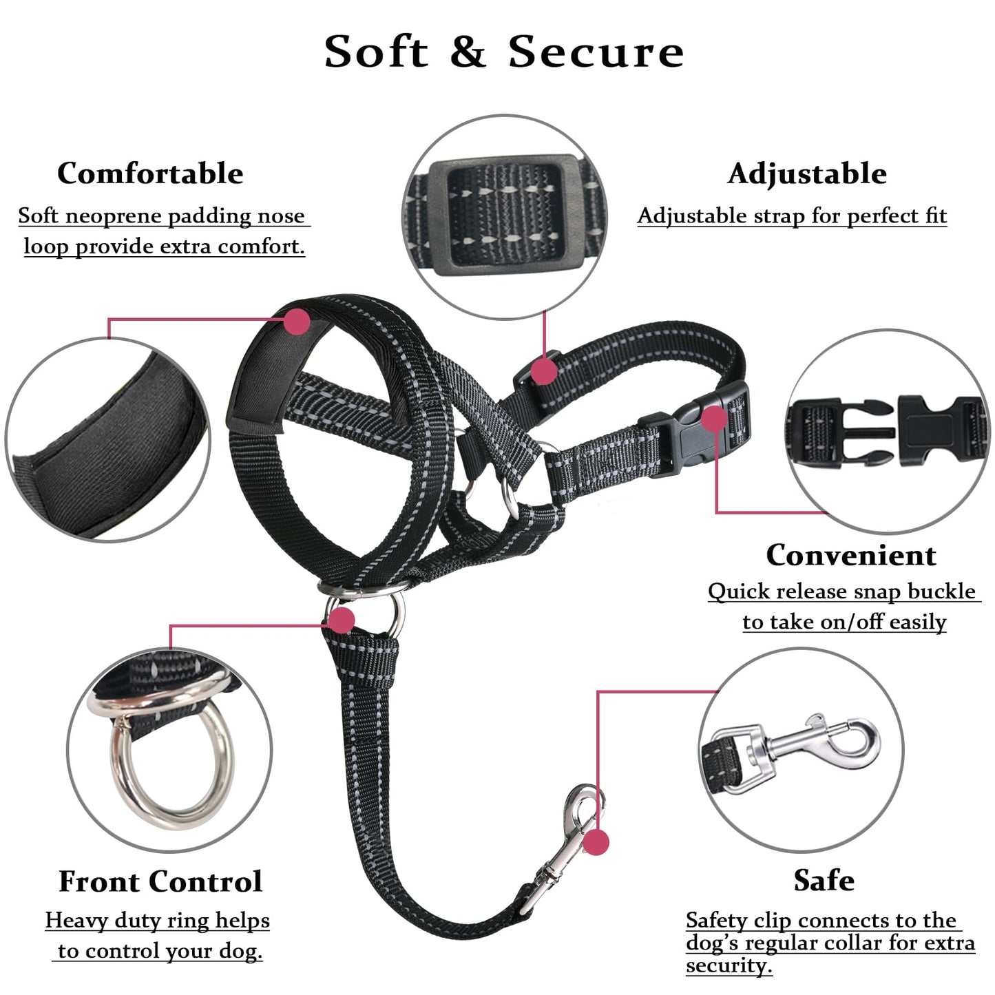 BARKLESS Dog Head Collar, No Pull Head Halter with Soft Padding Collar