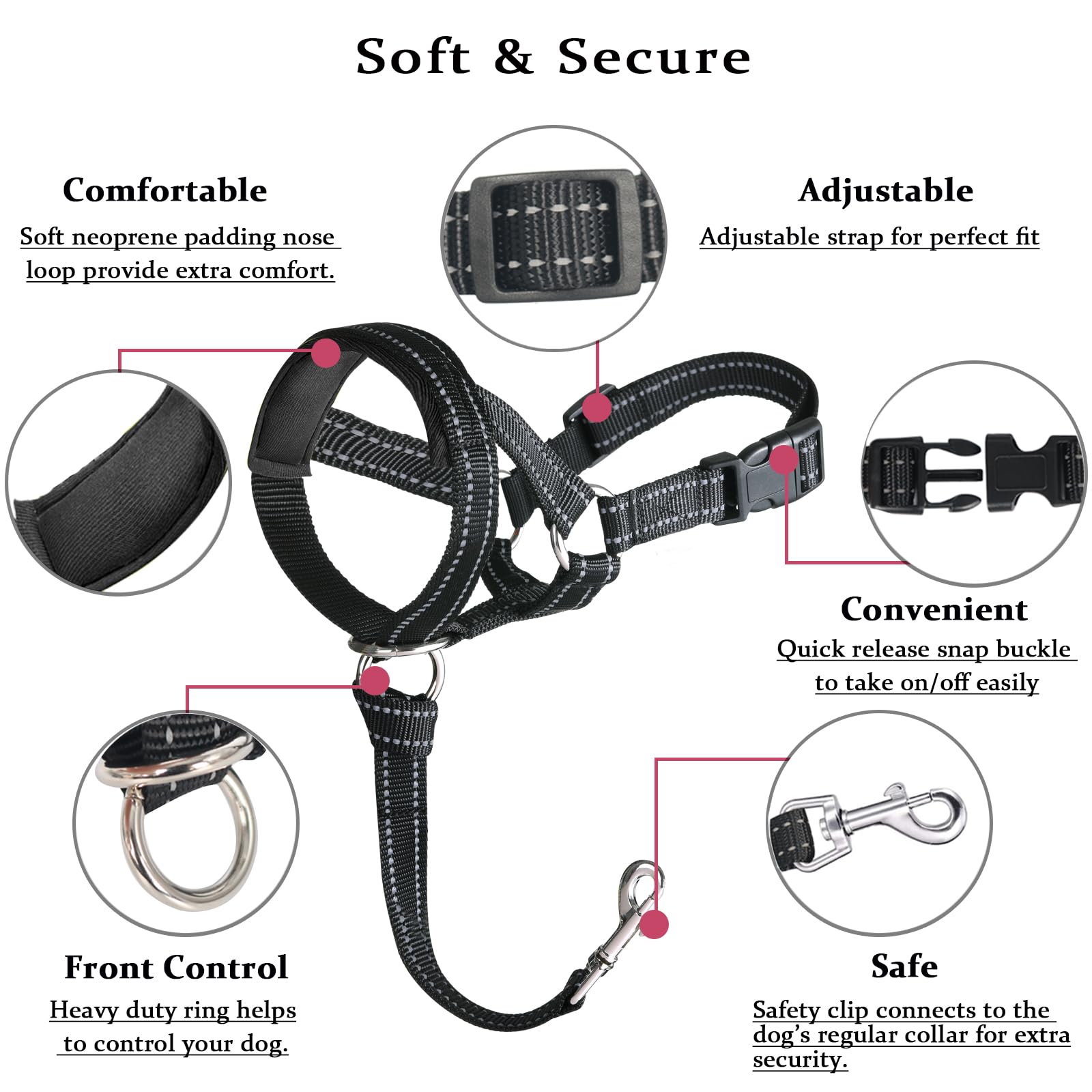 BARKLESS Dog Head Collar, No Pull Head Halter with Soft Padding Collar
