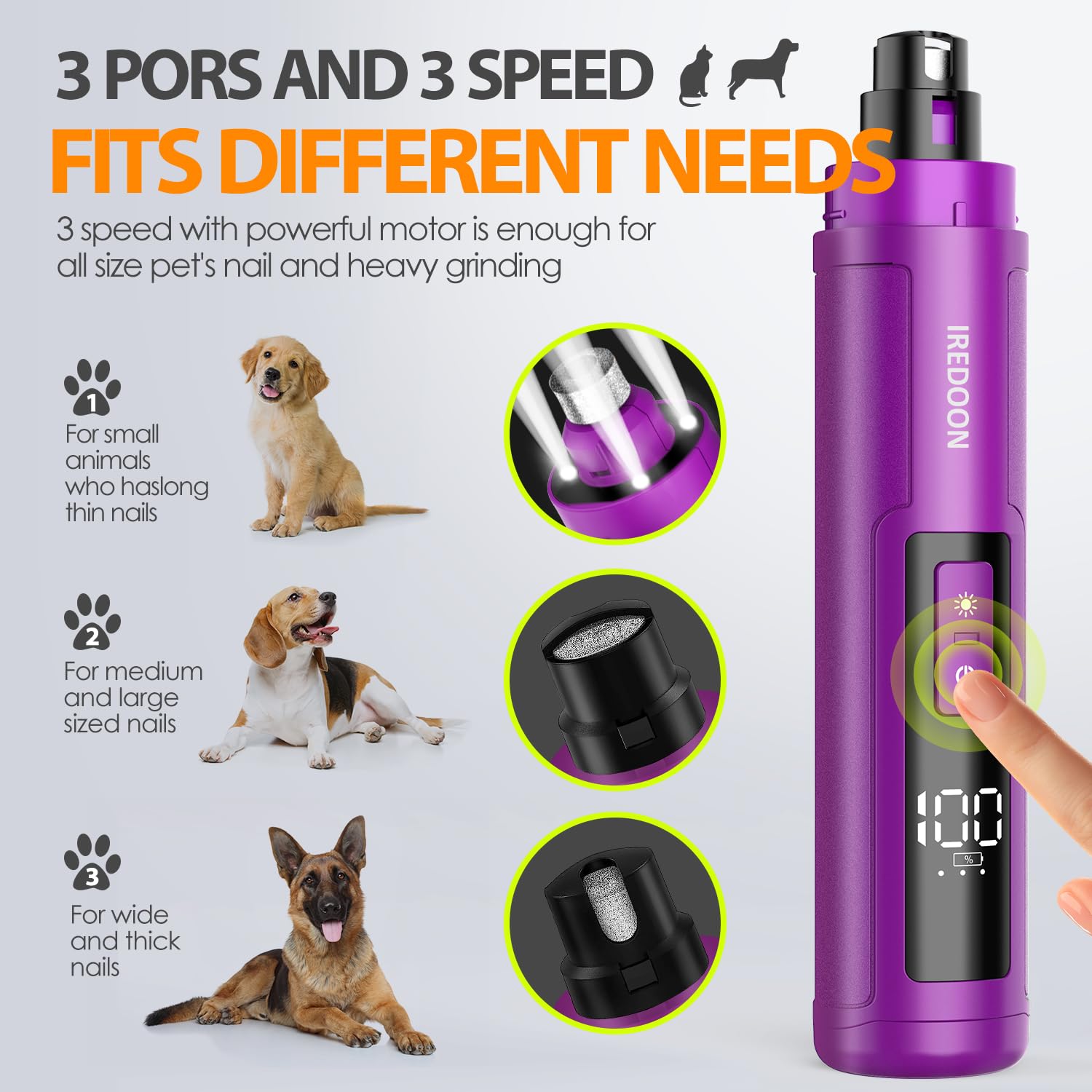 Dog Nail Grinder Upgraded 3-Speed Super Quiet and Low Grinder