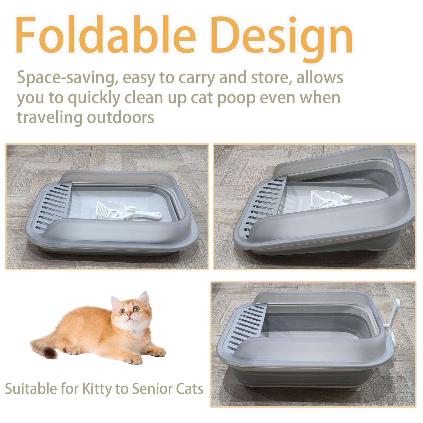 Collapsible Kitten Litter Box, Open Small Cat Litter Box
