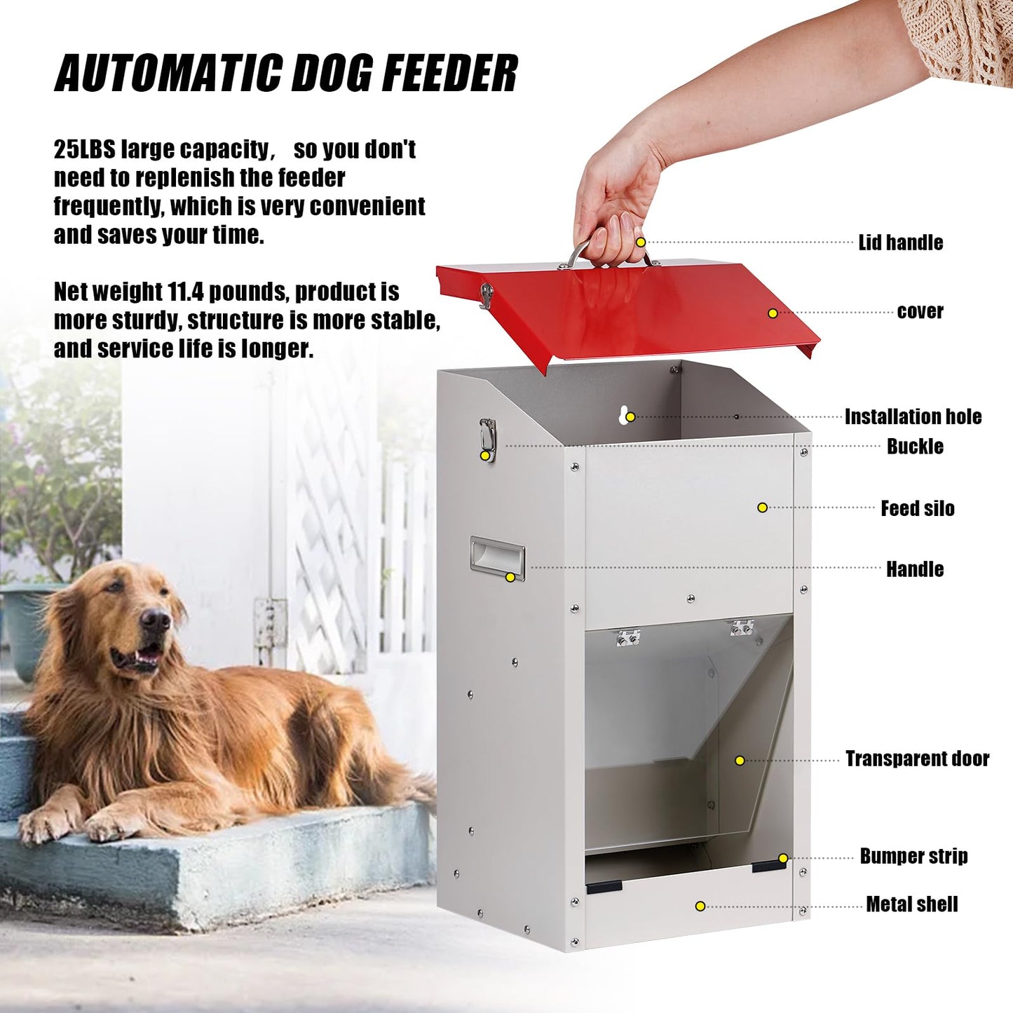 KHEARPSL Galvanized Automatic Dog Feeder Large Breed Dog Dispenser
