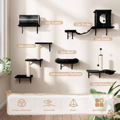 NUNU LAB 14-in-1 Cat Wall Shelves Set, Wall-Mounted Cat Climber House