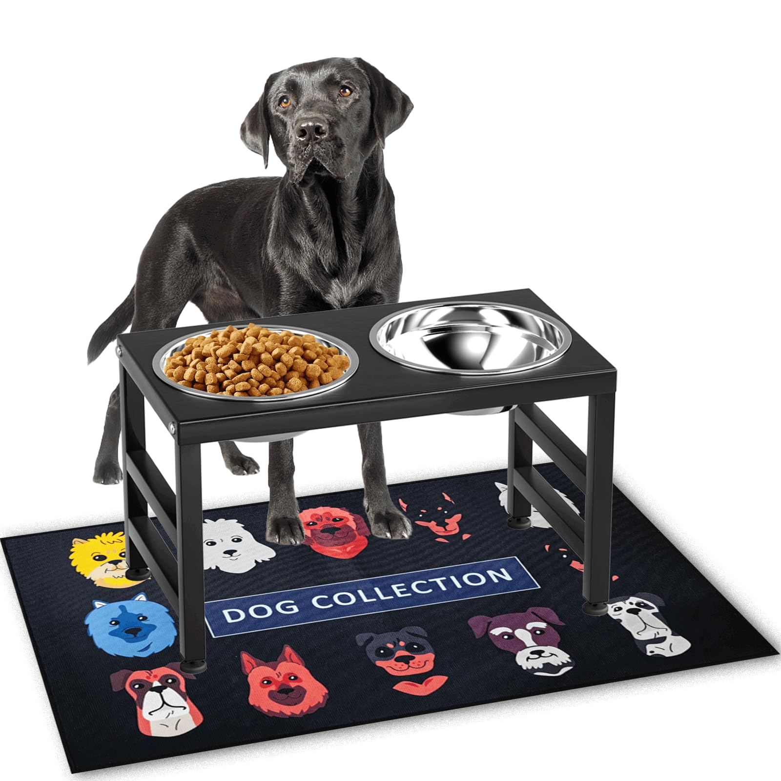 ADENGL Metal Raised Dog Bowl, 10" Tall Elevate Dog Feeder Stand Mat